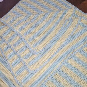 Crocheted Baby Blanket Afghan 35" x 72" Handmade Light Green/Yellow Soft